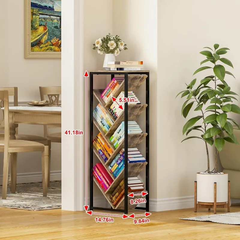 Floor Standing Tree Bookshelf for Hardcover Books,Small Bookshelf for Small Spaces Bookshelves Wooden Book Storage Shelves