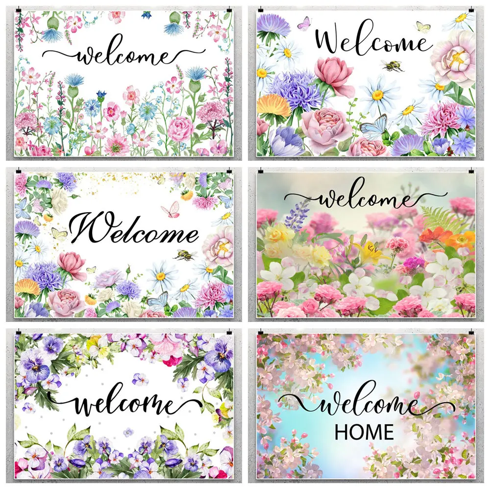 

Welcome Background For Photography Spring Colorful Flowers Butterfly Backdrop Cloth Birthday Decorations Customizable Photozone