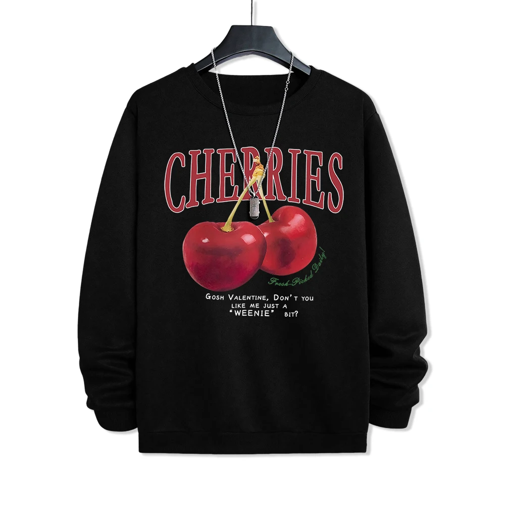 

Cherries Fashionable Fruits Print Male Sweatshirts Comics O-Neck Hoodie Pattern Warm Clothing Fashion Loose Hoody Men Autumn New