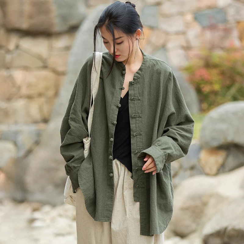 Oversize Shirt For Women 2023 Spring Autumn Shirt Coat Oversized Style Loose Tops Ramie Cotton Thick Warm Shirts