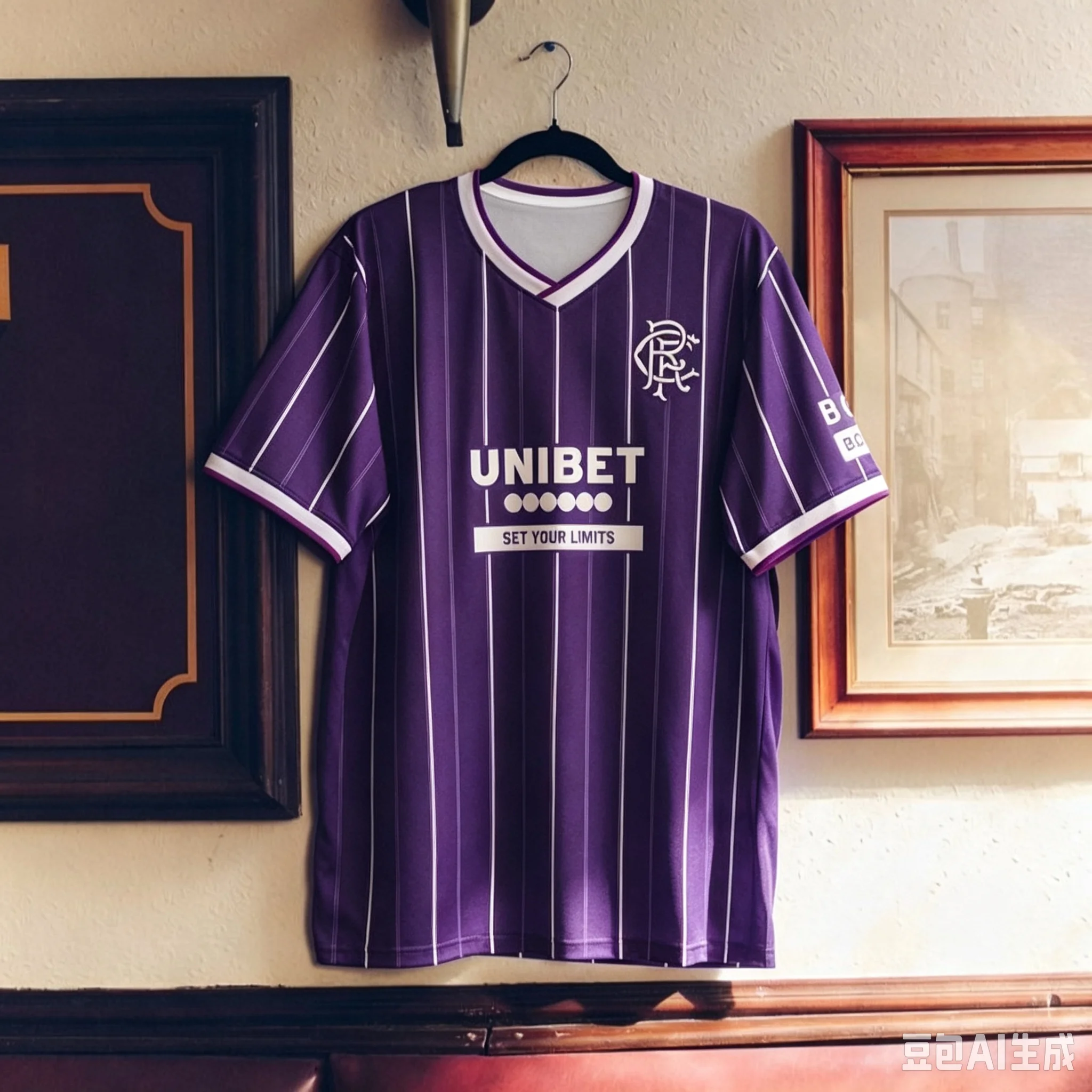 New Family Matching Rangers FC Vertical Stripe Home Football Jersey Parent-Kid V Neck Casual Supporter Short Sleeve Shirt TOP