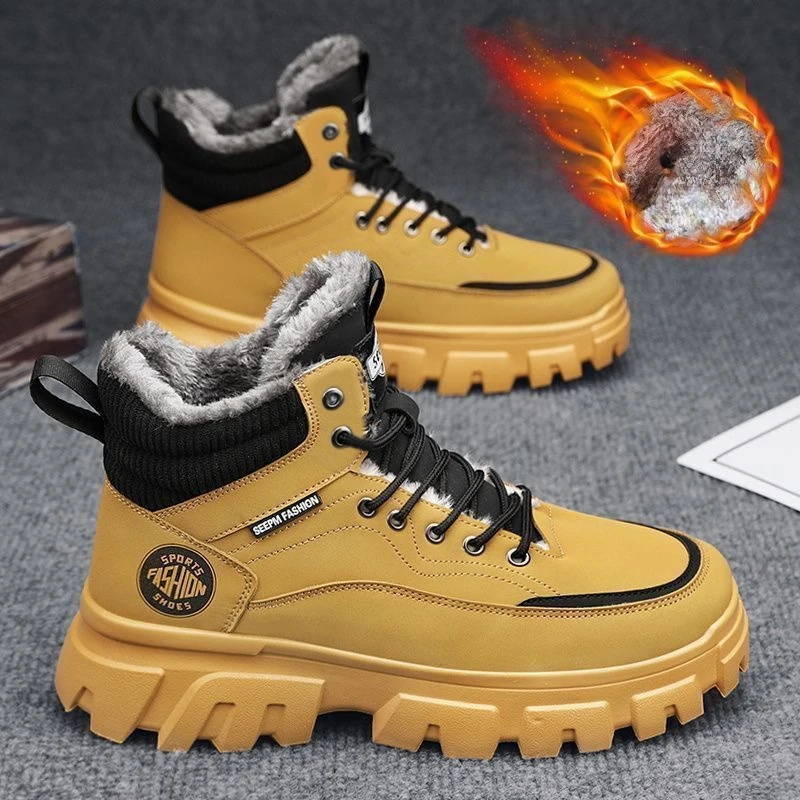 

Winter High Top Thick Men's Snow Boots Thick Soled Wear-resistant Anti Slip Ankle Boots Wide Head Outdoor Waterproof Work Shoes