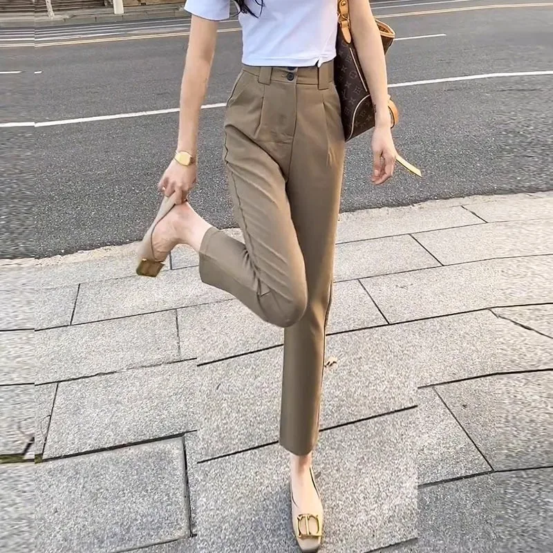 

Khaki Pants for Women Spring and Autumn Fashion Straight Casual Pants Suit Pants Elegant Versatile Harem Pants