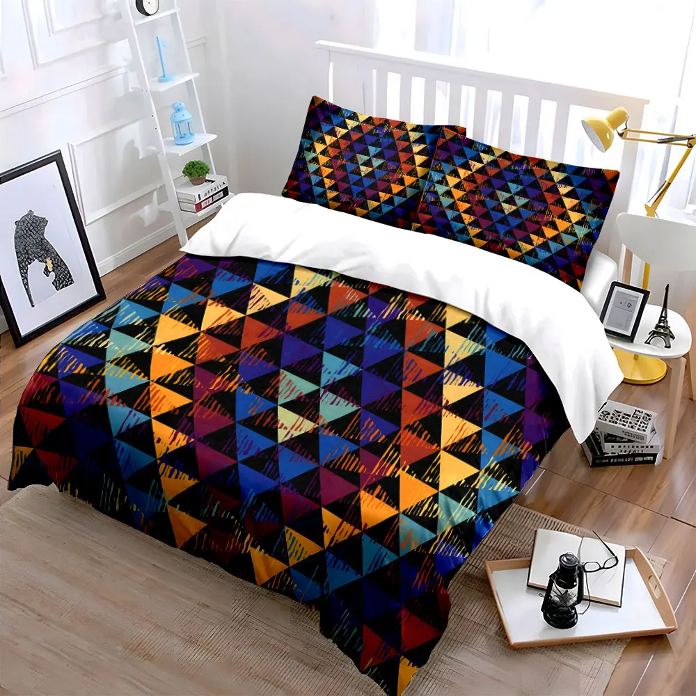 Colorful geometric triangle pattern Print Soft Comfortable Duvet Cover Bedding Set Included 1*Duvet Cover 2*Pillowcases