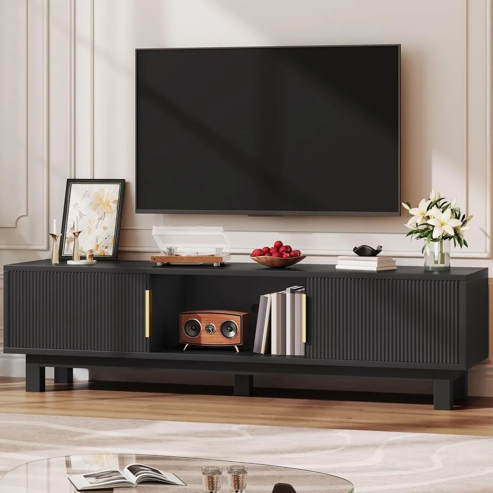 

Fluted TV Stands for TVs up to 65 Inches, Entertainment Center with Power Outlets & Storage Compartments, 59" Long Wooden TV Co