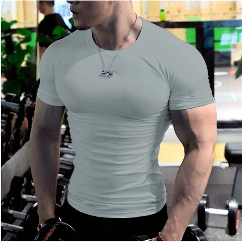 Summer Male t-Shirt Casual Soild White t Shirts Men Short Sleeve Top Oversized Compression Gym t-Shirts Streetwear Man Clothing