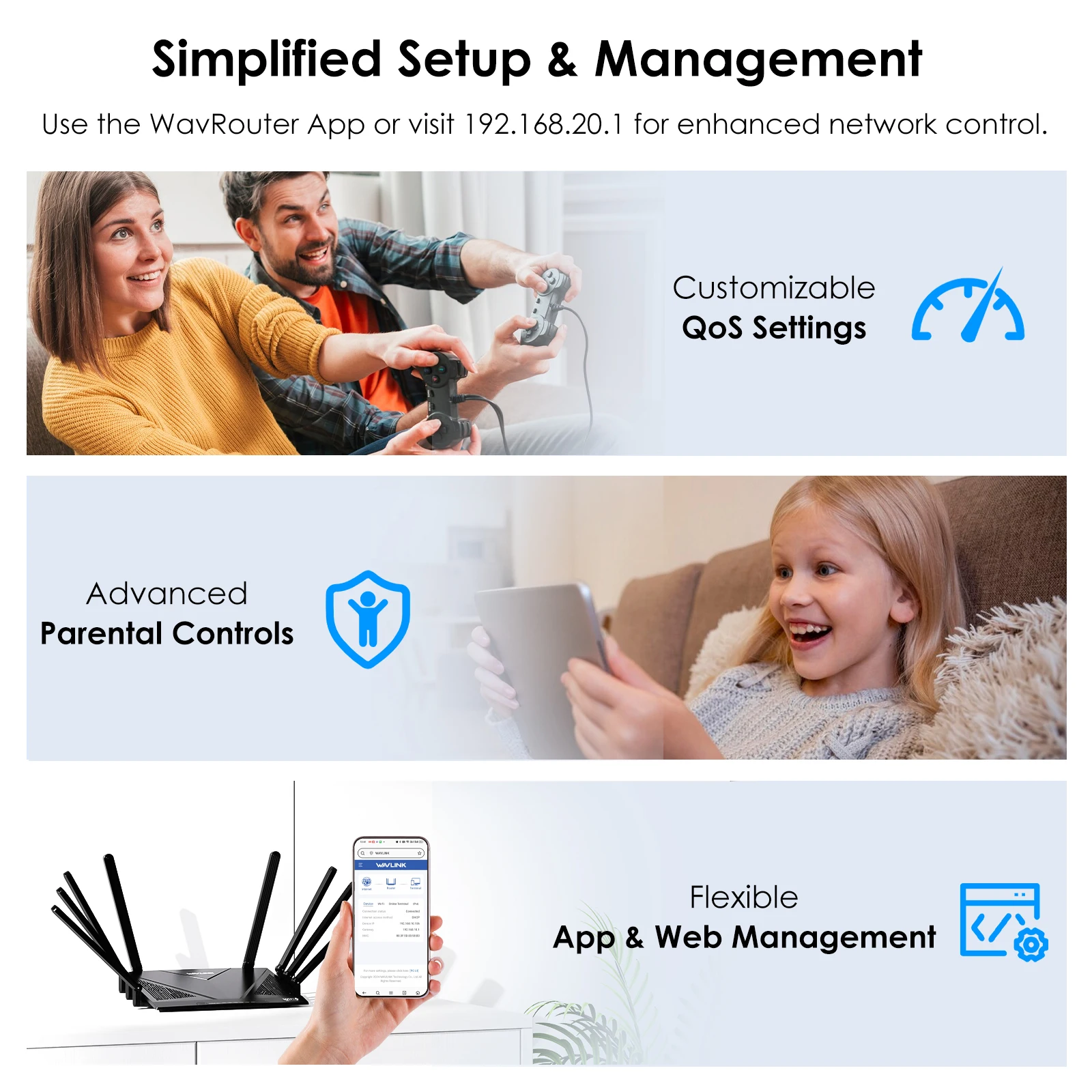 WAVLINK AX3000/6000 Wi-Fi 6 راوتر ألعاب ثنائي النطاق مع 2.5 جيجابت في الثانية WAN 4 × 1000 ميجابت في الثانية كل شيء شبكة/جهاز توجيه/AP/وضع محول للمنزل #5