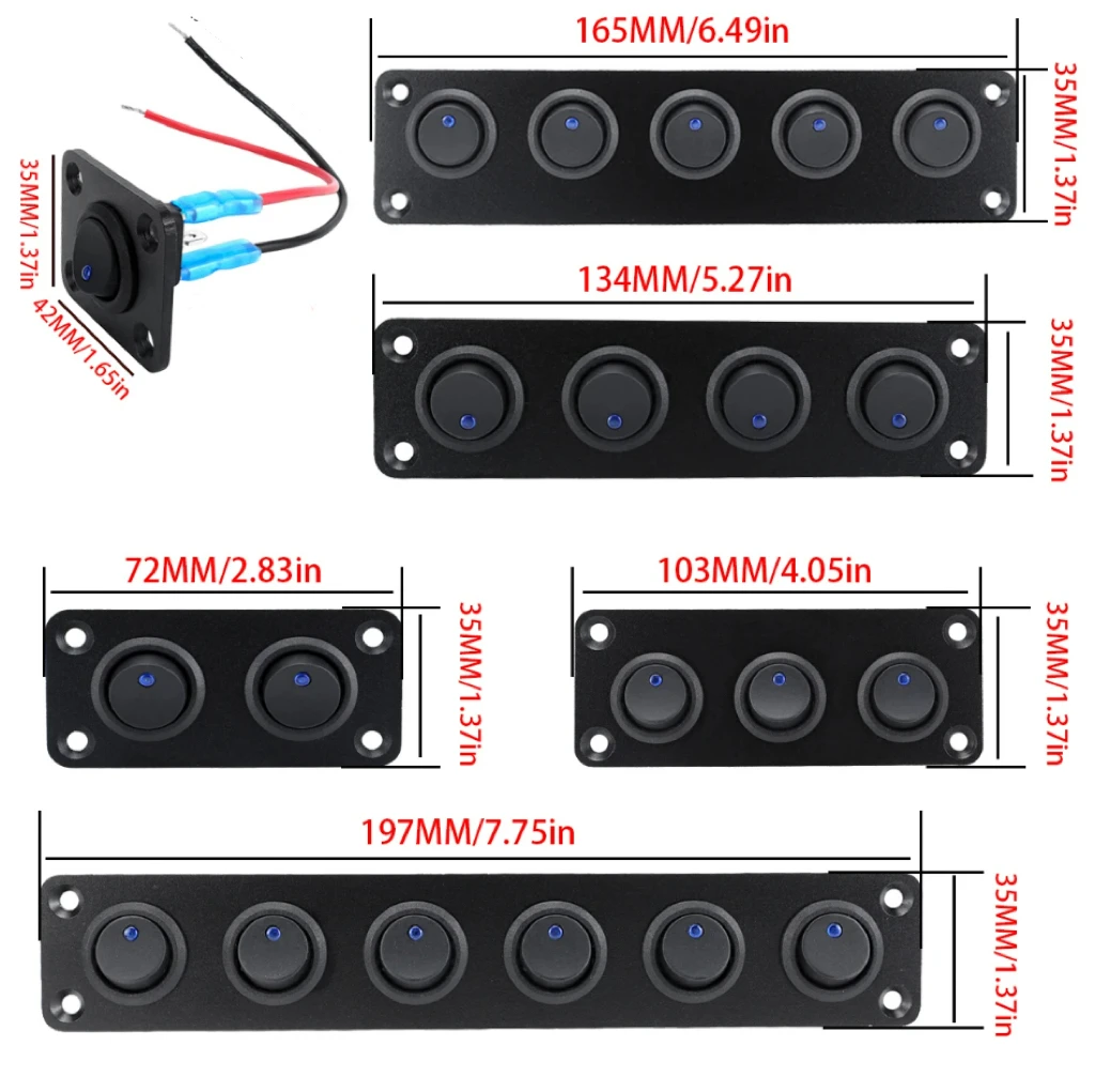 

1/2/3/4/5/6-Gang Blue LED Rocker Switch Panel, 12V Car Modification Switches for Automotive Marine RV Truck