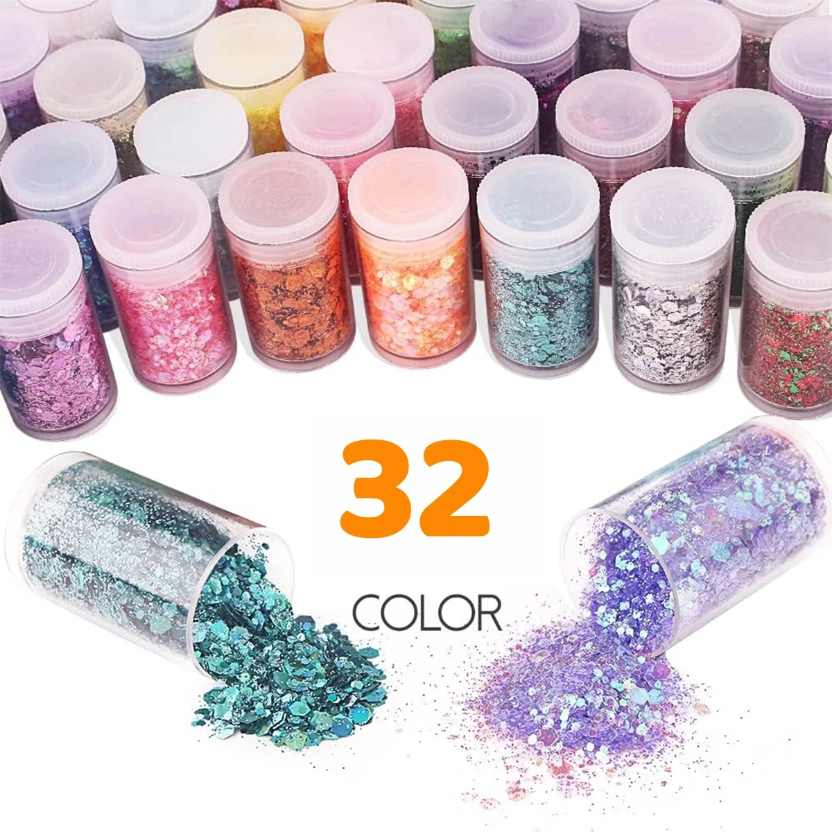 32-Farben-holografische klobige und feine Glitzermischung, schillernde Flocken, kosmetischer Gesicht, Körper, Augen, Haar, Nagelkunst, Kunstharz, loser Glitzer