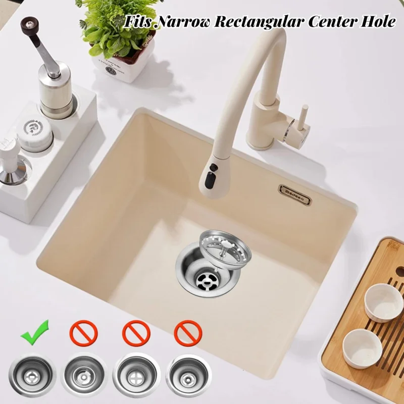 2 مصفاة حوض المطبخ وسدادة كومبو 3-1/2 بوصة، سلة من الفولاذ المقاوم للصدأ مع مطاط، النمل #3