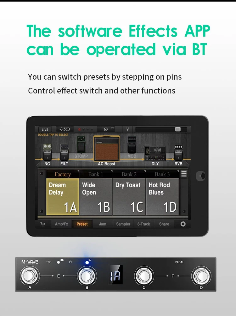 M-VAVE Chocolate MIDI Controller BT ricaricabile 4 pulsanti MIDI Controller Pedal APP Control con sistema di trasmissione Wireless