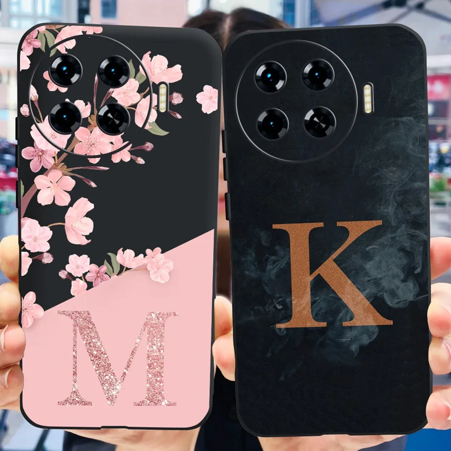 For Spark 20 Pro+ Case Soft Silicone Back Cases for Tecno Spark 20 Pro Plus KJ7 Phone Cover Initials Letter Pattern Funda Clear