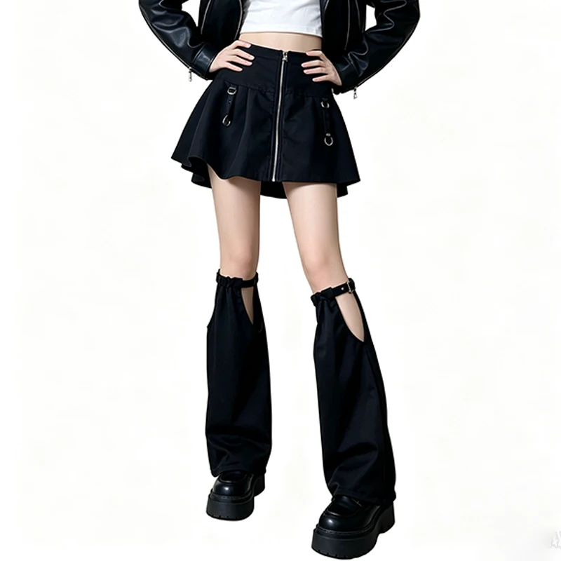 Gothic Cutout Leg Warmers for Women, Adjustable Buckle Strap Flare Leg Covers, Y2K Punk Streetwear Hollow Out Leg Sleeves