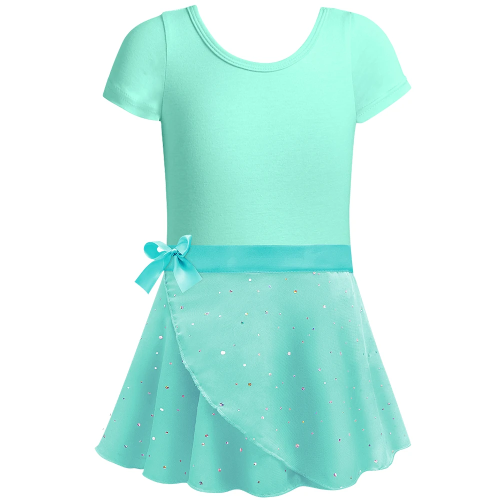 Mädchen Ballett Trikots mit abnehmbarem Rock Combo Krawatte Kurzarm Ballett Tanz Kleid Outfit Kinder Gymnastik Kostüm – Detail 29