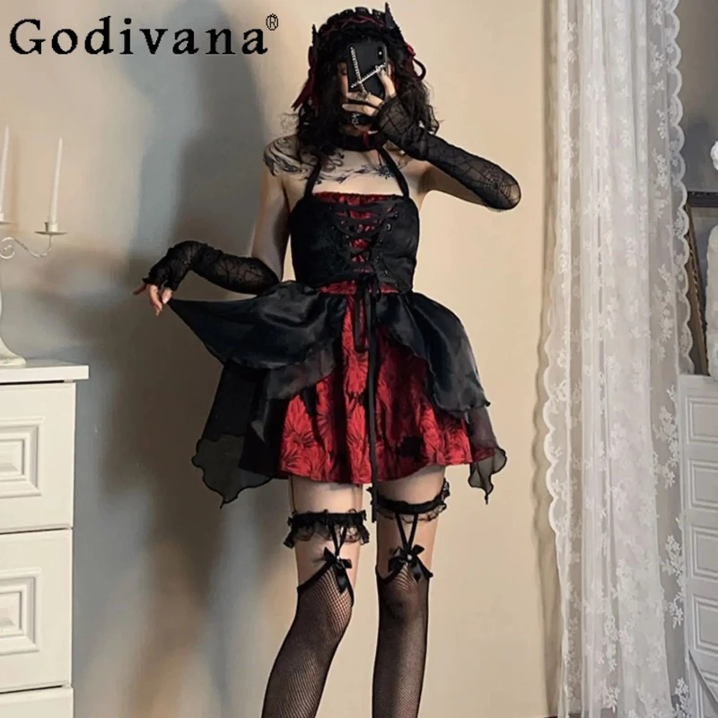 

Elegant Jacquard Halter Neck Personalized Lace-up Sleeveless Dark Princess Dress Summer New Girls High Waist A-line Dresses