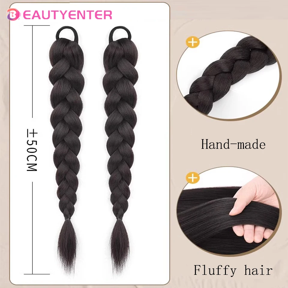 Synthetic Long Twist Braid Ponytail Extensions With Rubber Band 24 Inch Boxing Braided Hair Extensions For Women Daily Use