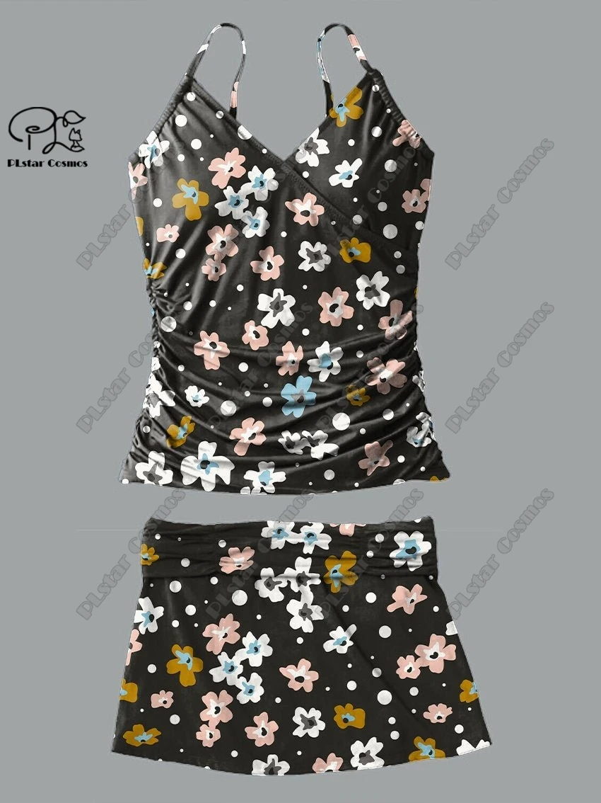 Minifalda con tirantes y estampado floral para mujer, traje de baño de dos piezas con cuello en V, para vacaciones y viajes, novedad de verano, Q-22