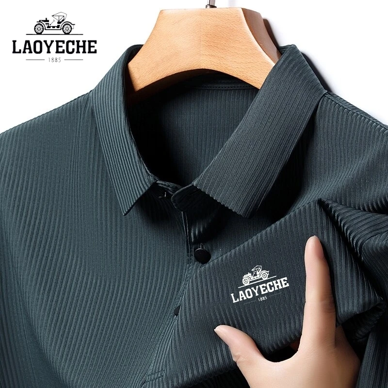 New High-end Embroidered LAOYECHE Silk Cool Short Sleeved Polo Shirt Summer Men\'s Fashionable Business Casual Breathable Top