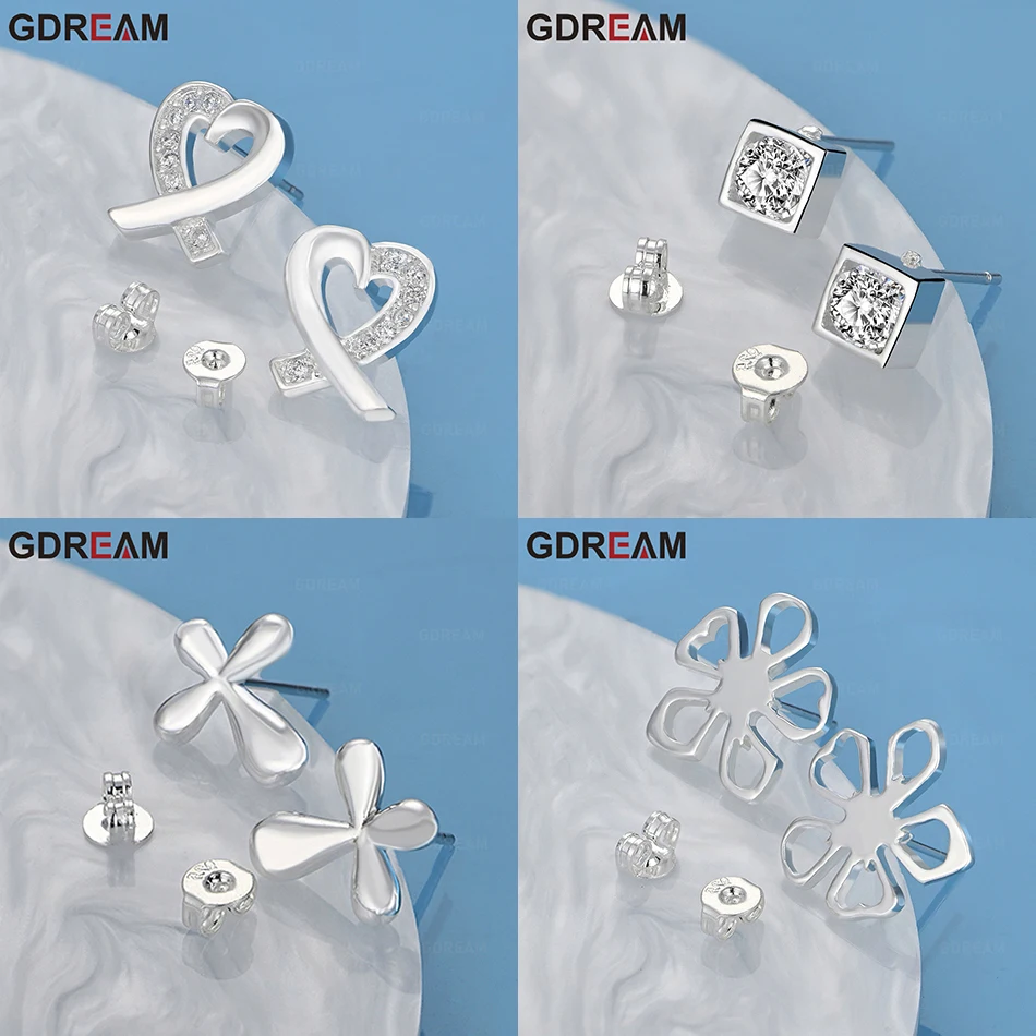 

GDREAM 925 Sterling Silver Square Zircon Earrings Cute Women Unique Accessories Party Jewelry
