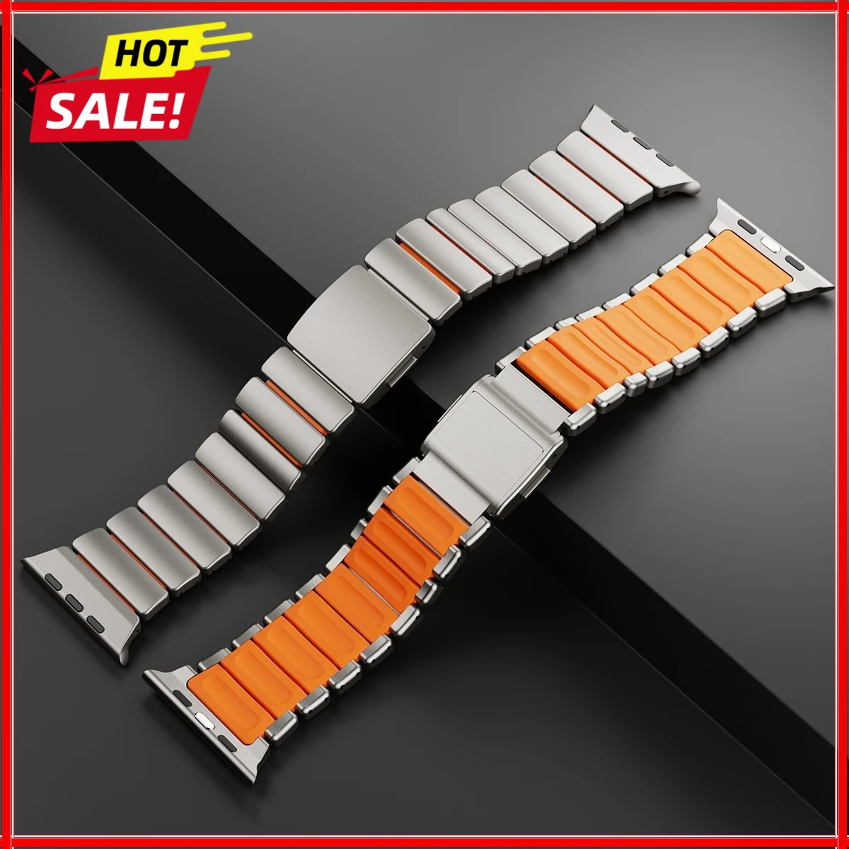 apple-watch-ultra-3-2-49mm-46mm-45-44mm用チタンフッ素ゴムバンド、iwatch-11-10-9-8-7-se用スチールストラップ、高級腕時計バンド