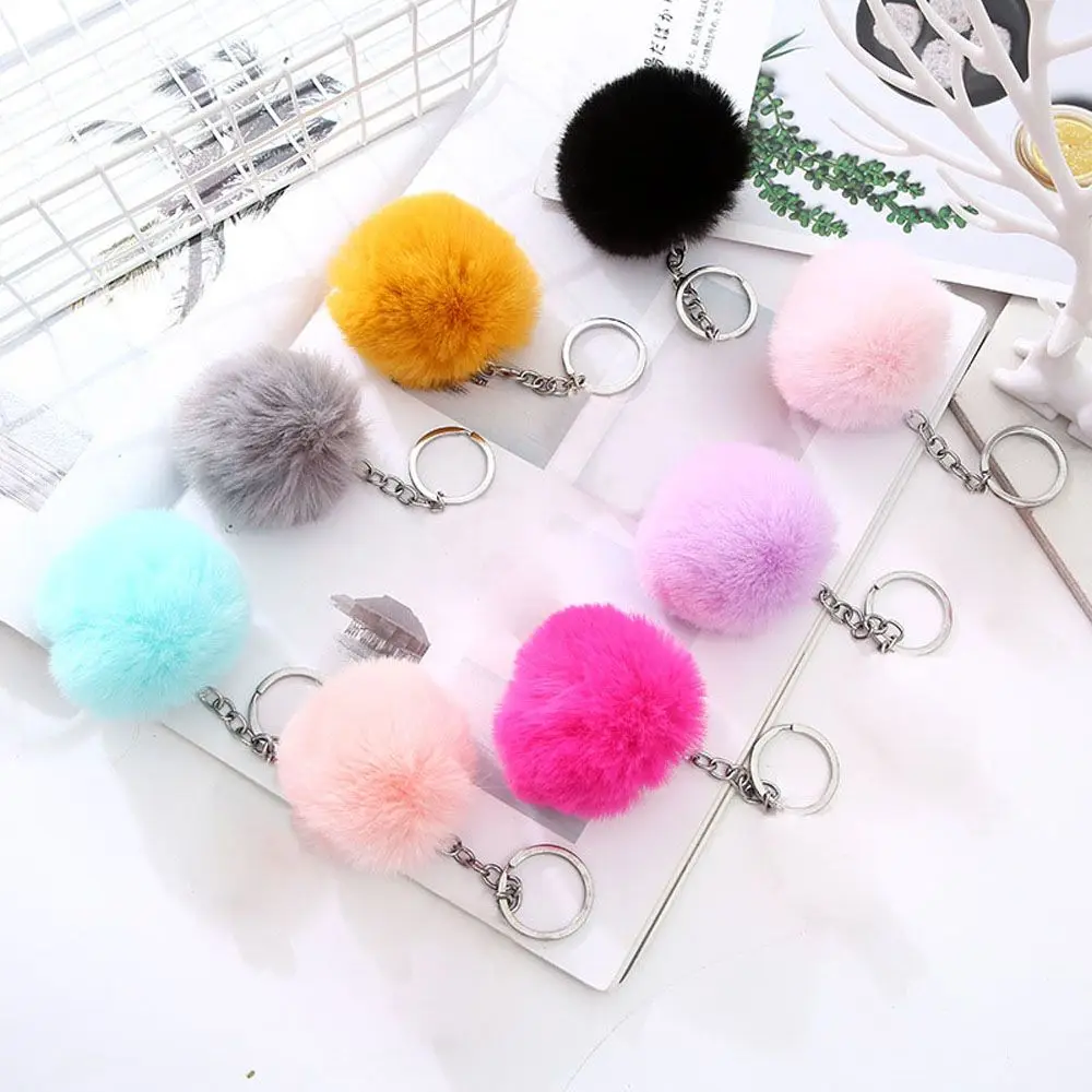 Fluffy Fur Pompom Chaveiro para mulheres, jóias bola macia, chaveiro, corrente, acessórios de moda