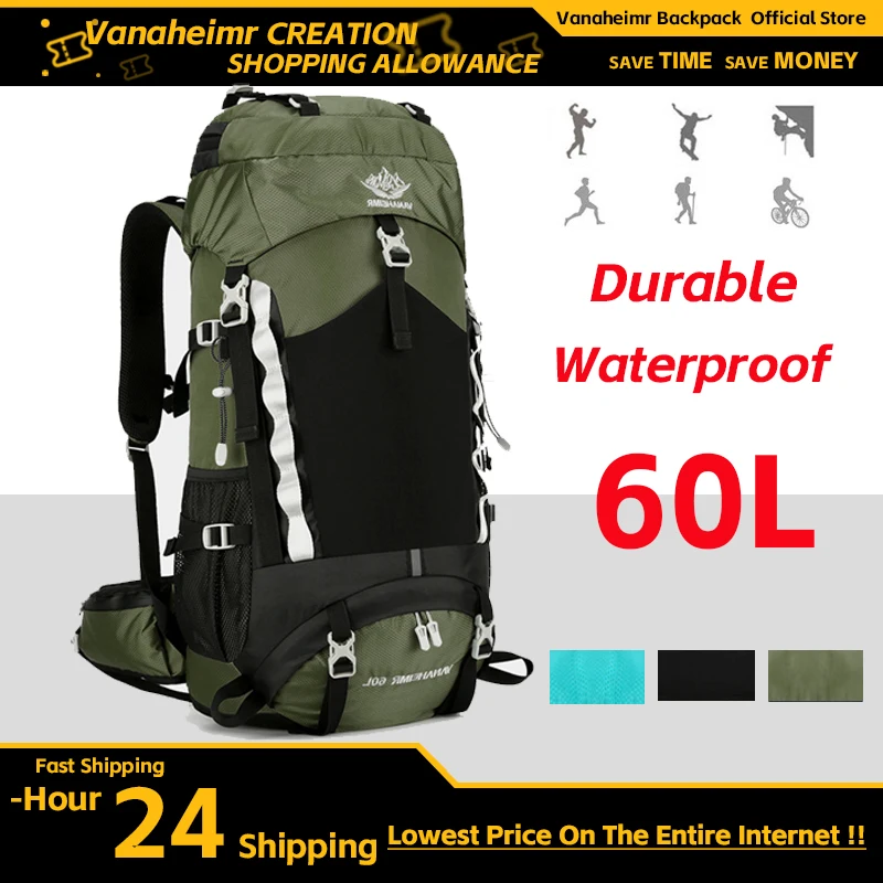 Large 60L Travel Bag Camping Backpack Hiking Army Climbing Bags Mountaineering Sport Bag Outdoor Shoulder Rucksack Men Women