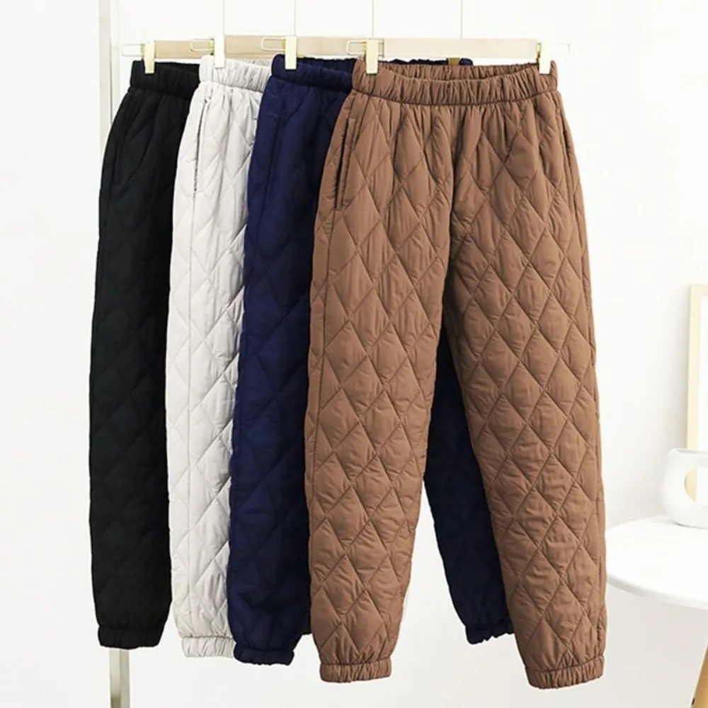 Plus Size Cotton Pants Women Winter Wear New Diamond Shape High Waist Light Warm Bundle Feet Casual Pants Loose Women's Wear