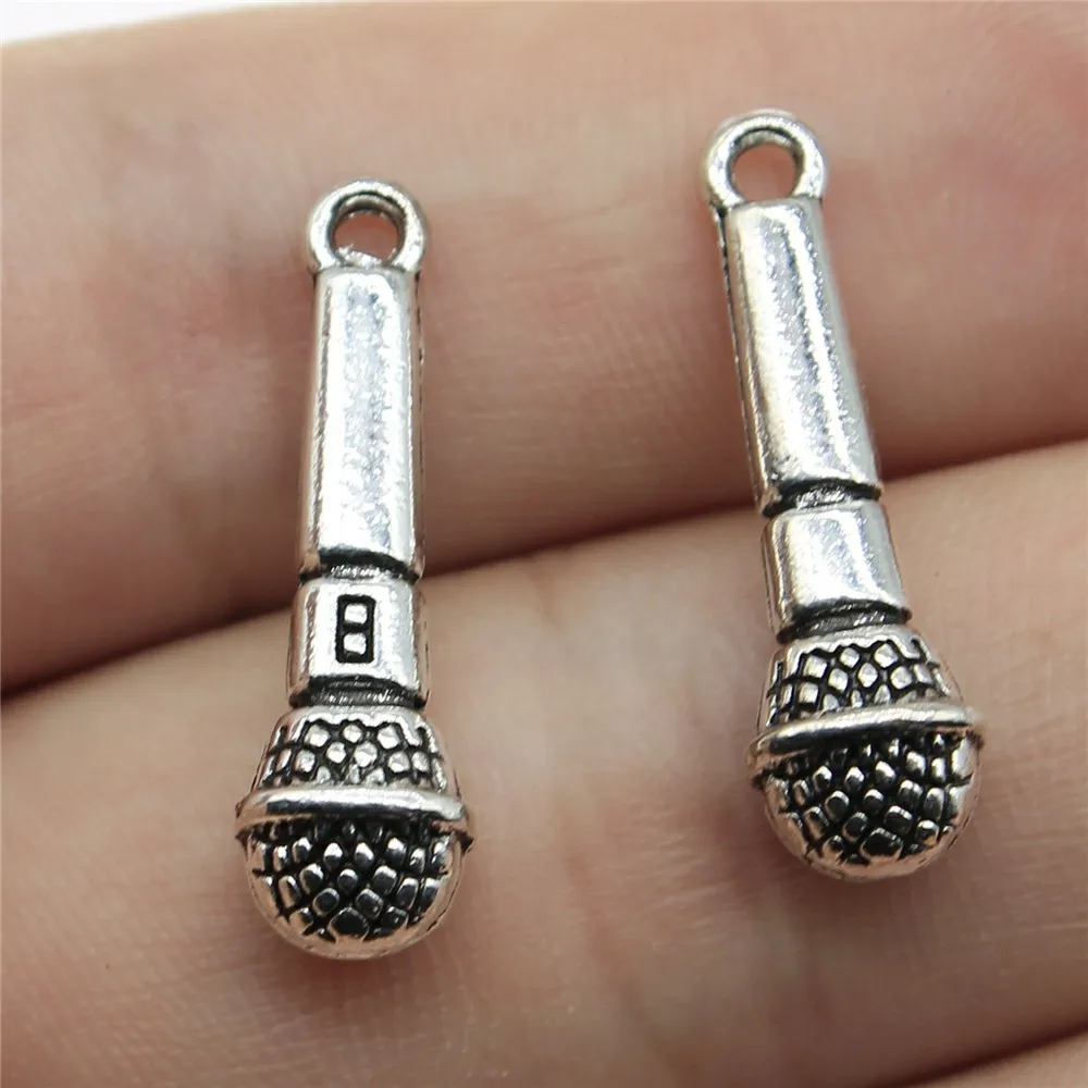 10Pcs/Lot  Charms Microphone 25x7mm Tibetan Bronze Silver Color Pendants Antique Jewelry Making DIY Handmade Craft