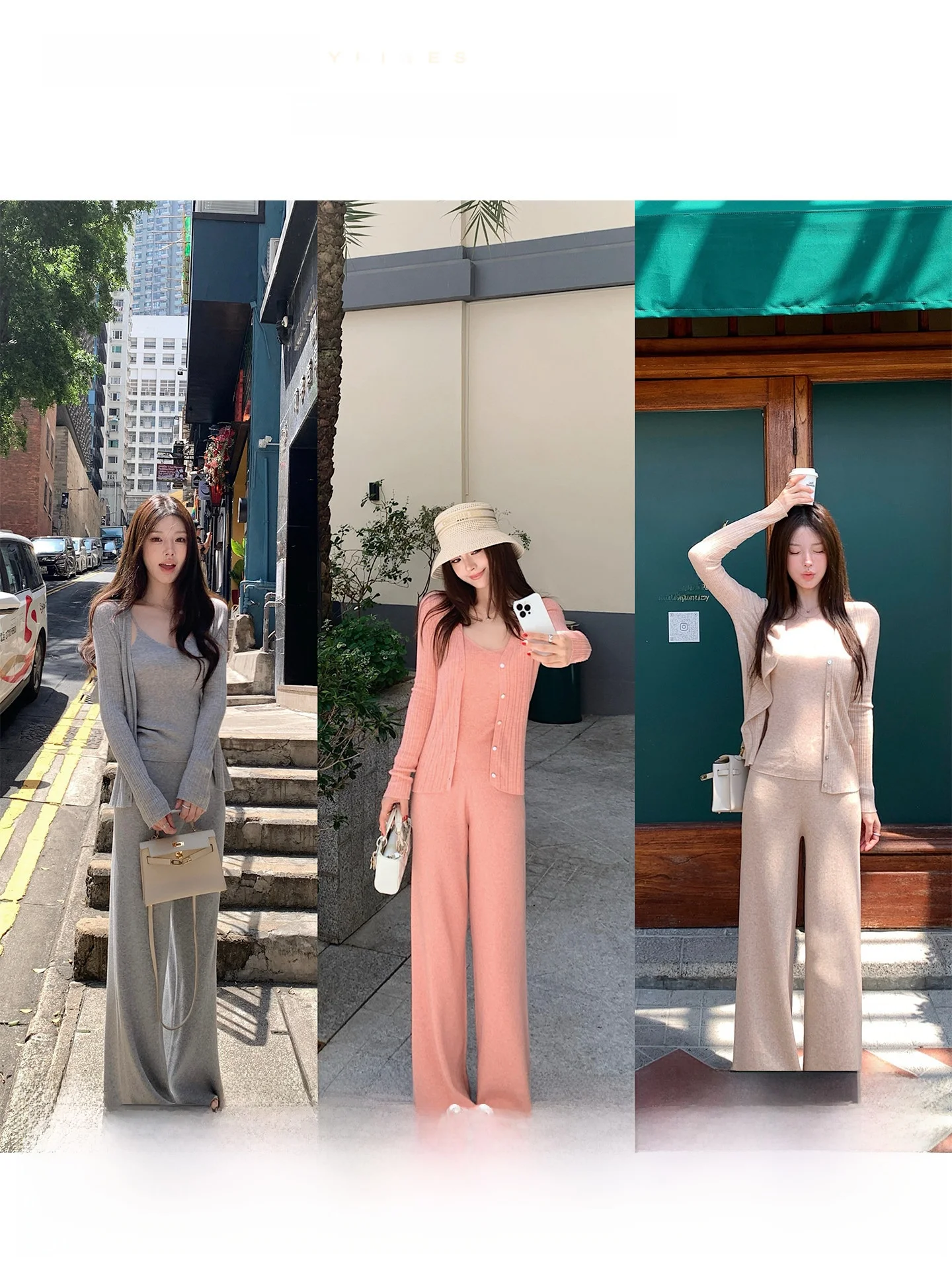 

Soft Wool Blend Three-Piece Set Lazy Sweater Vest Pants Casual Style Long Sleeve Spring Fashion Women's Clothing Set