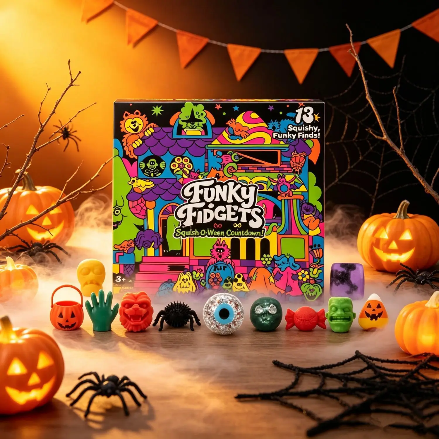 Halloween 13 grid countdown blind box pinch music pumpkin eyeball spider decompression toy gift set