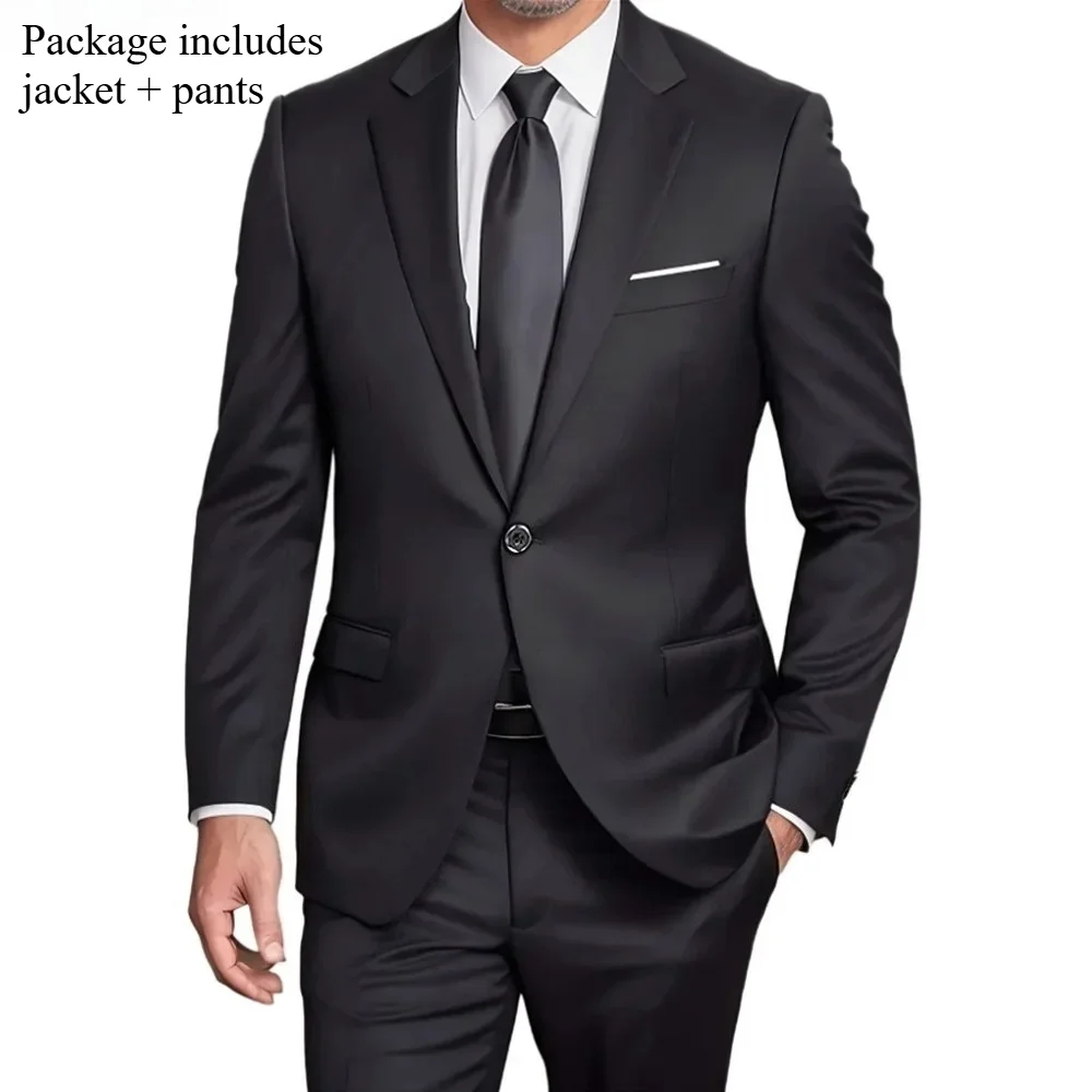 Ensemble de costume 3 pièces pour homme – Blazer, gilet et pantalon de couleur unie – Tenue de cérém