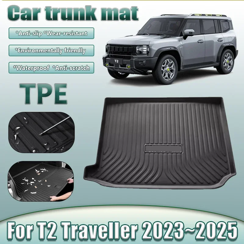 

TPE Car Rear Trunk Mat For Jetour T2 Accessories 2023 2024 2025 Traveller Shanhai T2 Waterproof Anti-dirty Material Rubber Pad