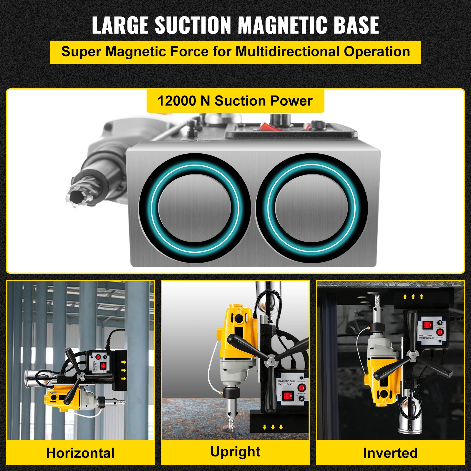 VEVOR Trapano Elettrico Magnetico MD40 Motore del Sistema di Perforazione Magnetico ad Alta Potenza 1100 W, 220 V con11 Punte Elicoidali Usato per Strutture in Acciaio Costruzioni Navali