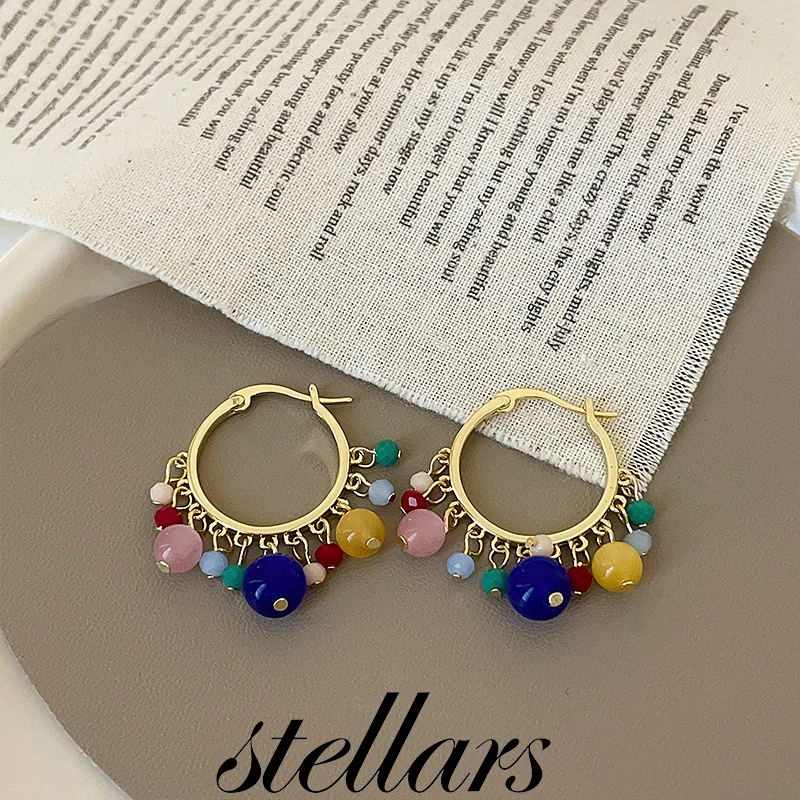 

Dopamine Colorful Candy Color-Block Beaded Earrings for Women New Vacation Style Stud Earrings with a Premium Feel