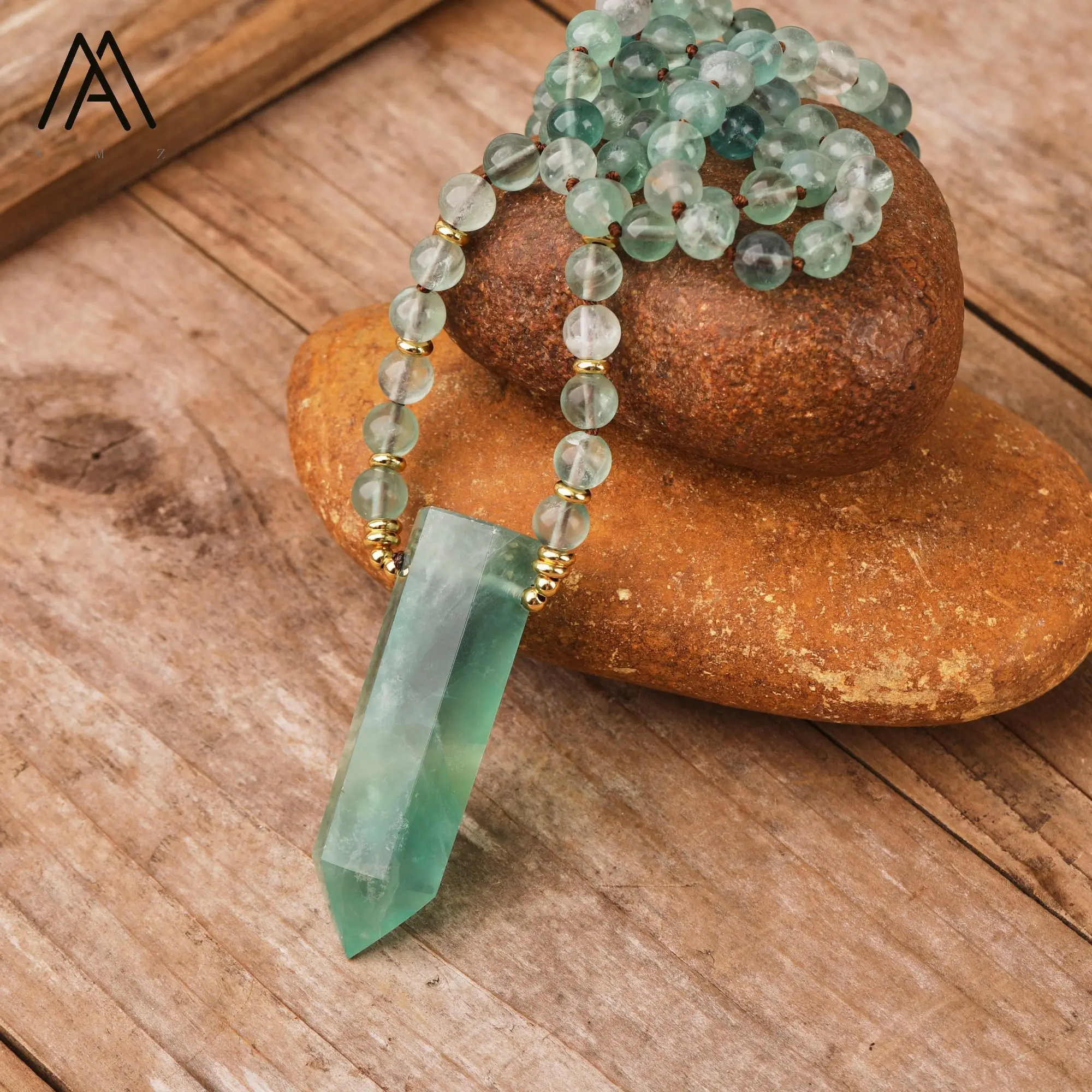 Natürlicher Regenbogen-Fluorit-Heilpunkt-Anhänger für Damen, 108 Gebetsperlen, Mala-Halskette, Meditation, spiritueller Schmuck, Geschenke – Detail 2