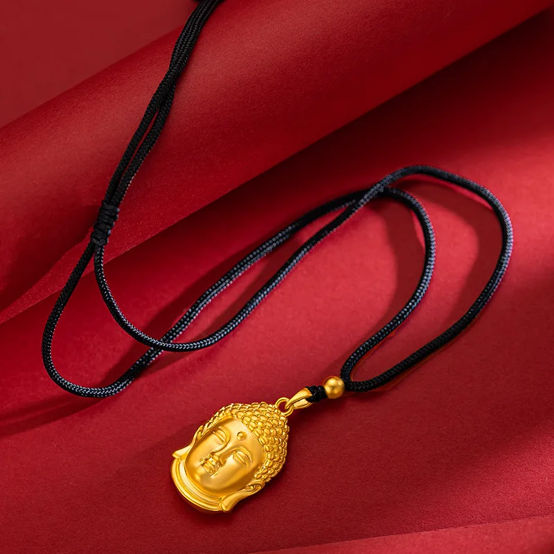 Men and women with the same type of Buddha head pendant Douyin red book hot imitation 3D hard gold Buddha head necklace 9999gold