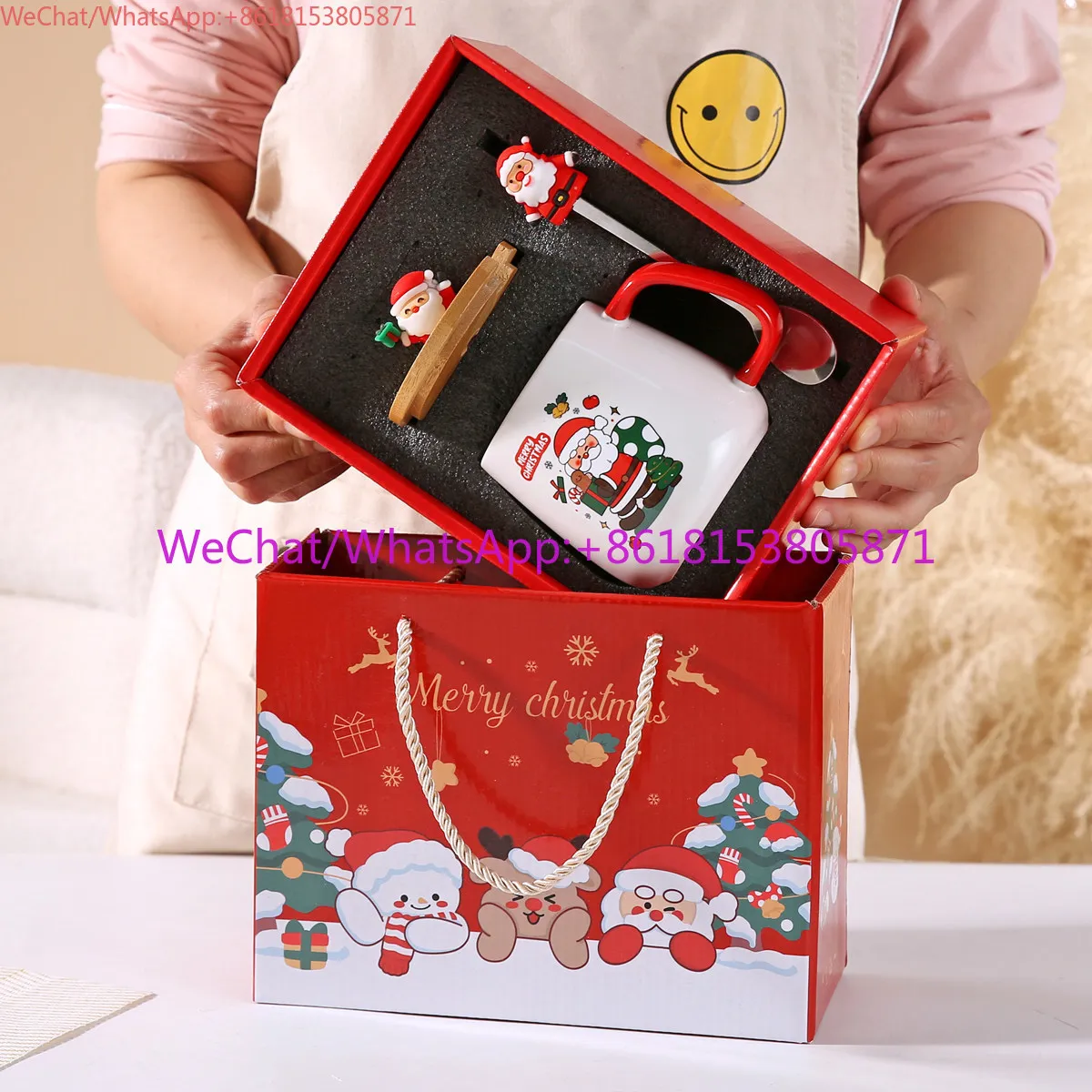 Ceramic mug with decorative spoon gift box set cute old man Christmas Eve gift