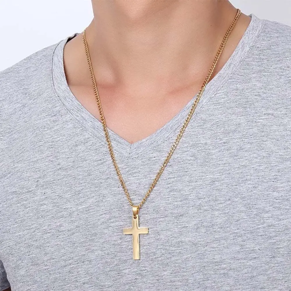 Classic Cross Necklaces For Men Stainless Steel Gold Link Chain Pendants Necklace Prayer Christian Jewelry Gifts For Boyfriend