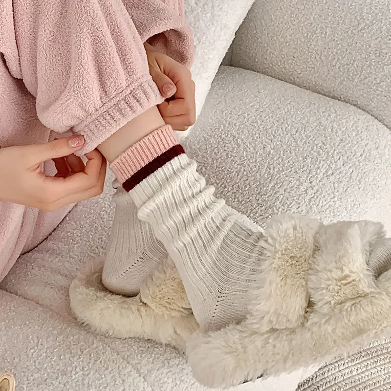 SP&CITY Korean Simple Cotton Wool Middle Tube Socks Women's Student Casual Breathable Knitted Socks Student Daily Colored Sock