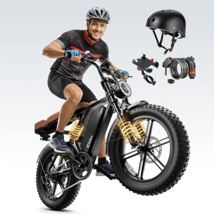 

Off-Road Electric Bike for Adults: 1500W Peak Motor, 28 MPH Speed, 48V 15/30AH Removable Battery, 20x4.0 Fat Tires, Dual Suspen