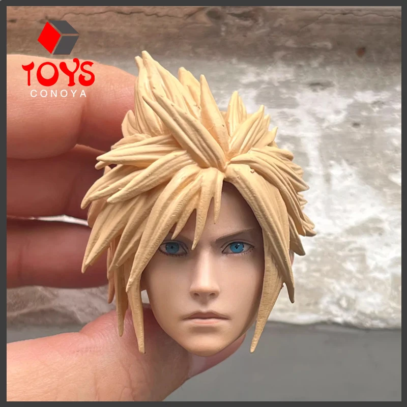 1/6 Scale Cloud Anime Head Sculpt Golden Hair Head Carving Model Fit 12'' Male Soldier Action Figure Body Dolls