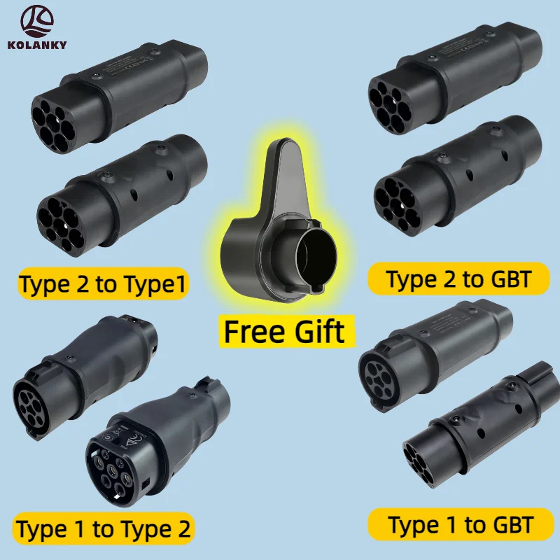 Type 2 to Type 1 Adaptor SAE J1772 7.2KW 32A 22KW EV Charger Adaptor Type 2 to GBT Car Charging for Electric Vehicle Connector