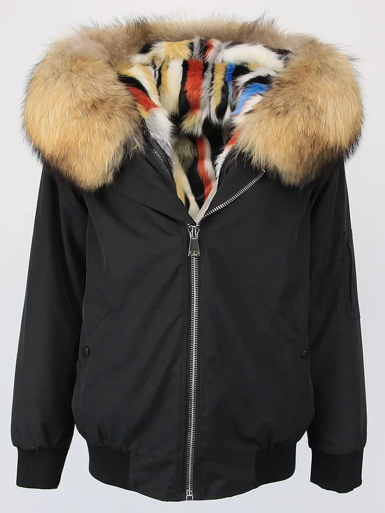 Manteau en fourrure naturelle à capuche pour femme, veste d'hiver, blouson aviateur, parka à col en vraie fourrure de raton laveur, optique chaude, streetwear, 2024