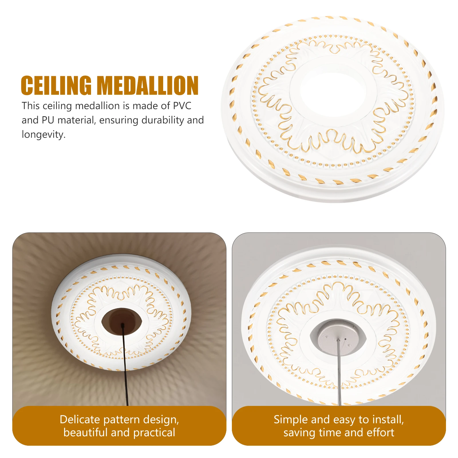 

1pcs Retro Lamp Plate Decoration White Small Size PU Ceiling Medallion Non Deformation Home Lighting Circular Medallion
