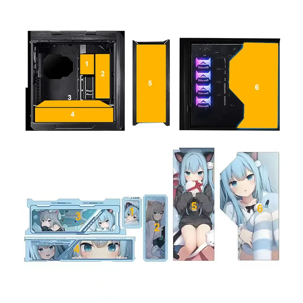 MOD Anime ROG GX601 Case Lighting Panels,Customized AURA SYNC STRIX Helios Caming Cabinet Lightboard,Refit Plate 6pcs