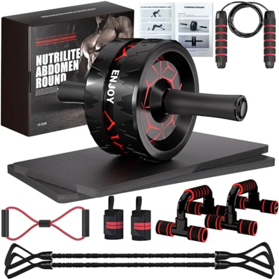 

Набор для тренировки кора: колесо для пресса, эспандеры, коврик для коленей, скакалка, упоры для отжиманий, черно-синий цвет