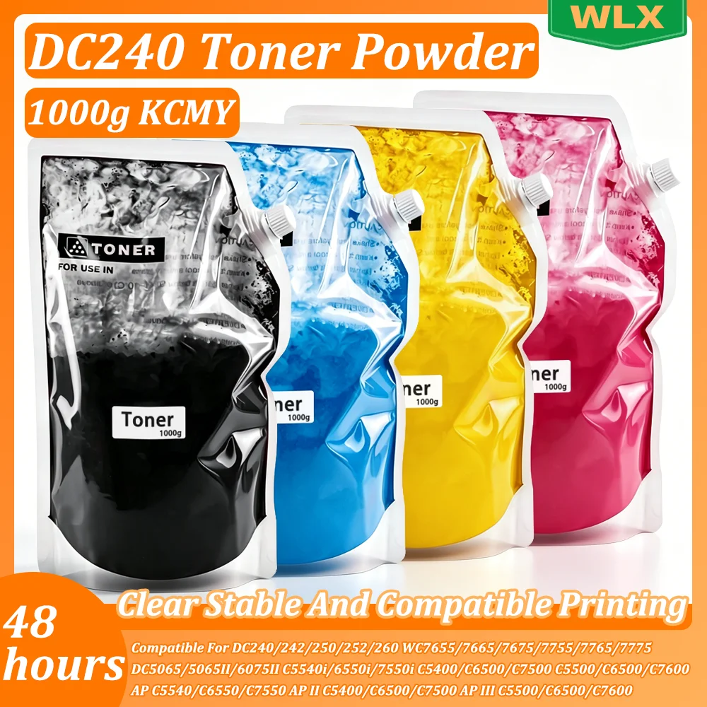 1KG DC240 Toner Powder KCMY For Xerox DocuColor DC240 DC242 DC250 DC252 252 260 WorkCentre WC7655 7665 7675 7755 7765 7775