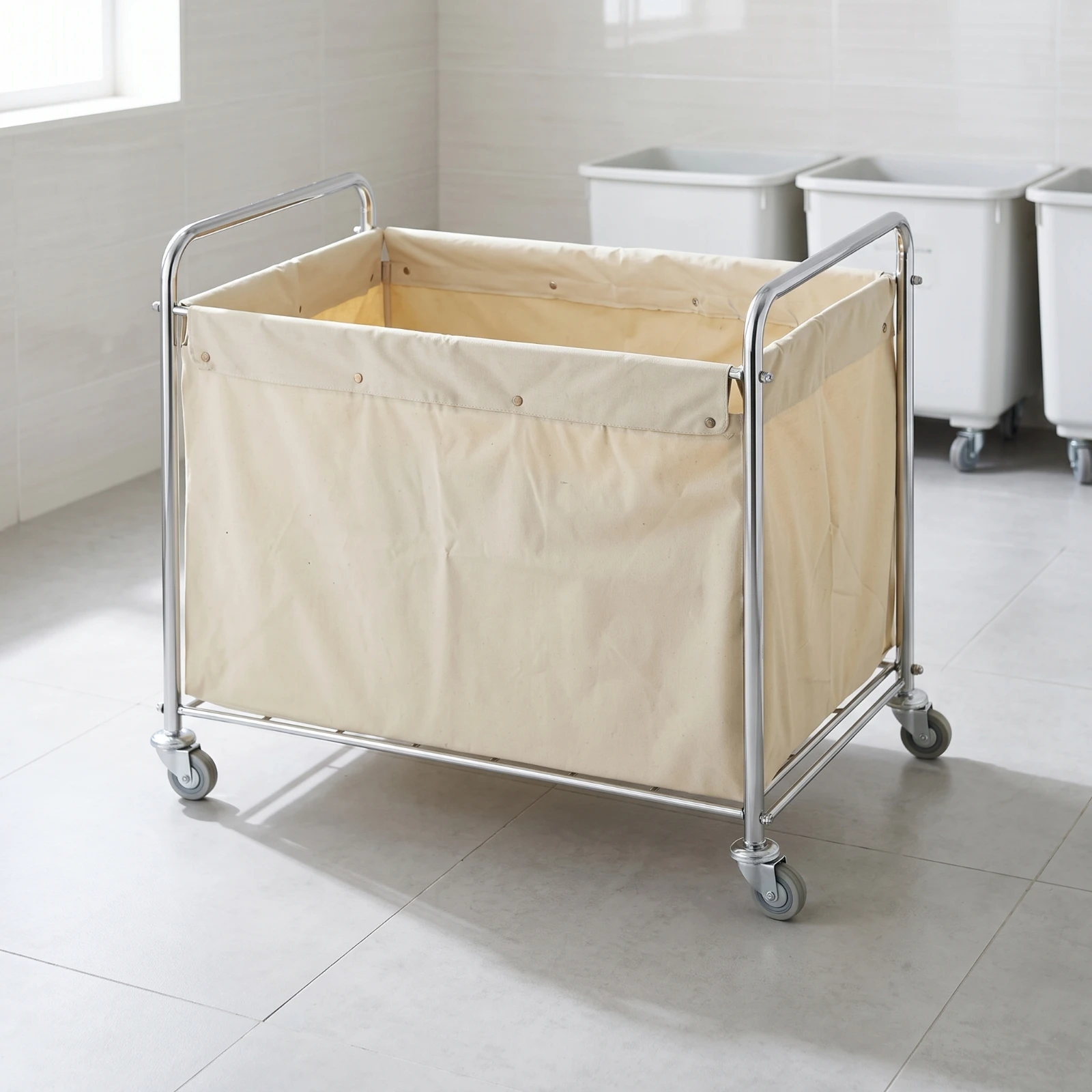 Hotel Laundry Cart Foldable Laundry Cart with Wheels Steel-Framed Collapsible Swivel Heavy Duty for Housekeepers, Hotels