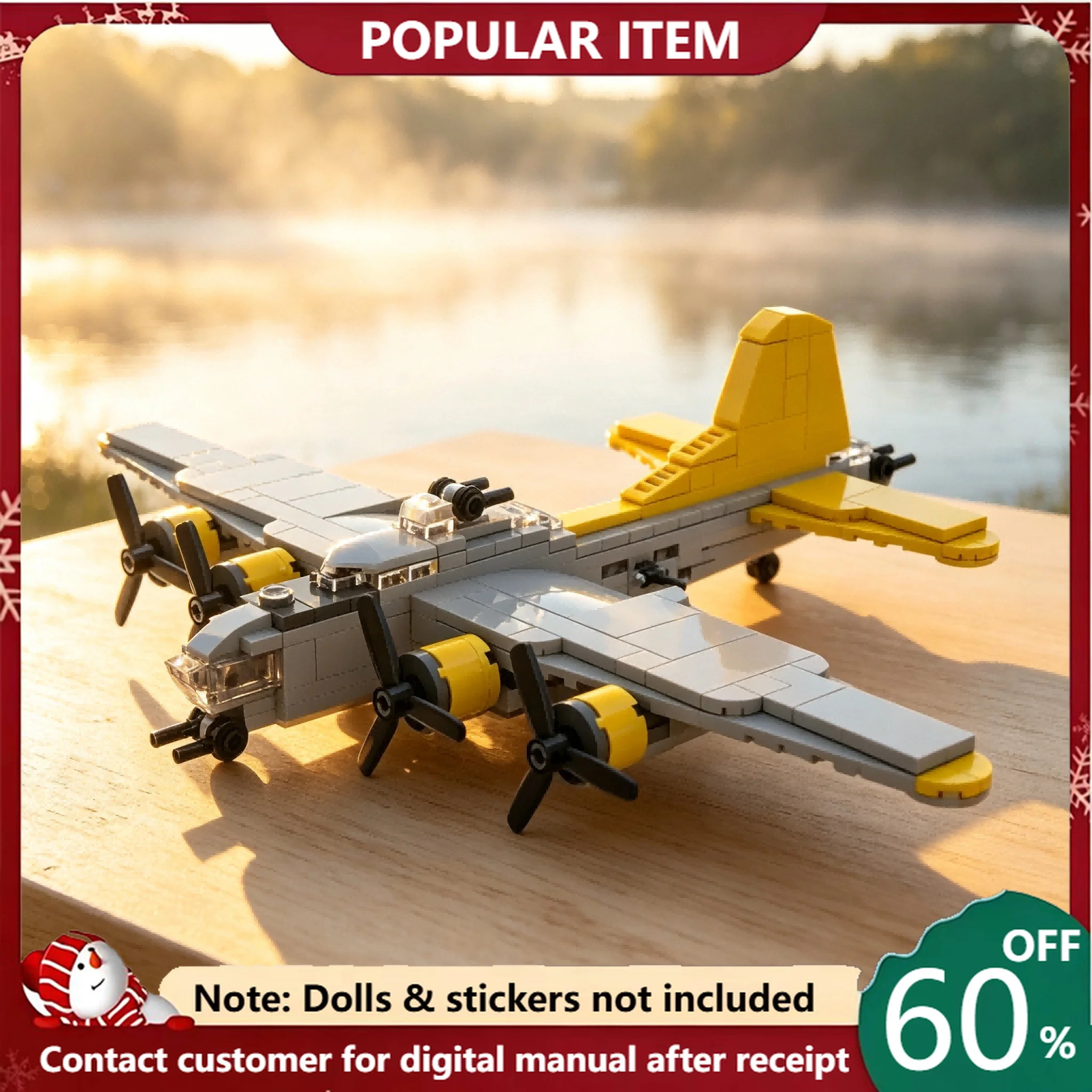 221PCS MOC Classic Heavy Bomber Plane Model Building Blocks Military Aircraft Bricks DIY Mini Assembly Collection Toy