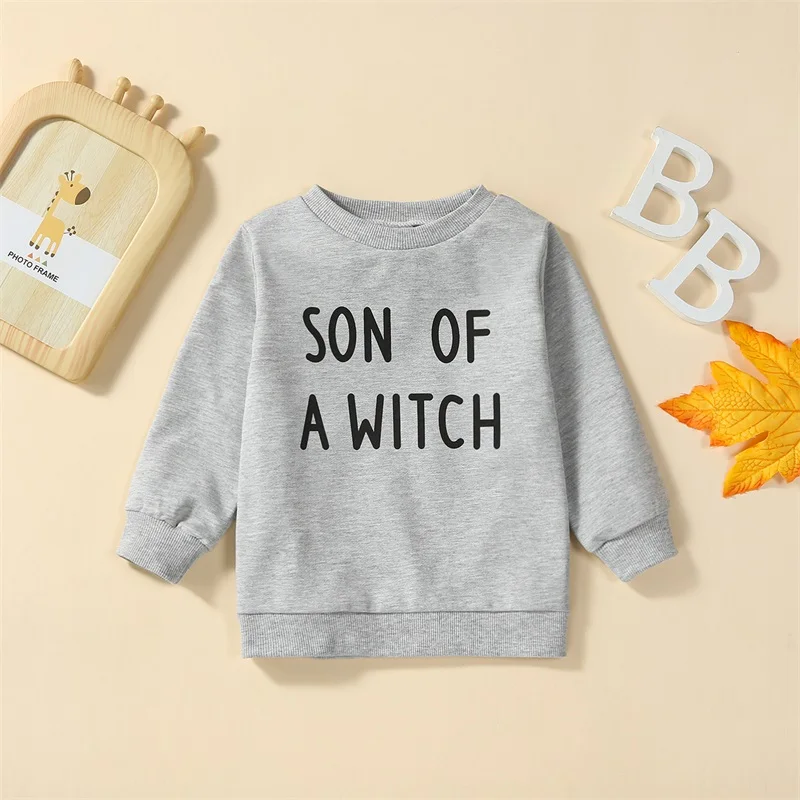

Toddler Boys Halloween Costume Hoodie Long Sleeve Crew Neck Letters Print Sweatshirt Pullover Spooky Kids Clothes for Trick